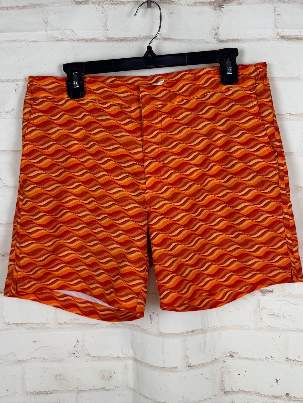 Fair Harbor Sextant Trunk Mens 32 Orange Retro Wave BreezeKnit Liner Swim Shorts